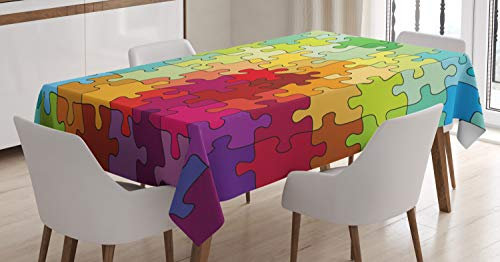 ABAKUHAUS Abstrakt Tischdecke, Farbige Hobby Puzzle, Pflegeleicht Waschbar Schmutzabweisend und mit Klaren Farben Hochwertiger Druck, 140 x 170 cm, Grün Rot Gelb