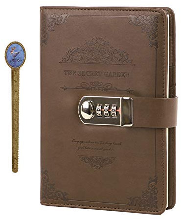 Notizbuch Tagebuch mit Passwort PU Leder Notebook Diary Book mit Schloss DIN A5 Notizblock Journal Reisetagebuch mit Zahlenschloss, 100 Blatt
