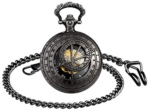 Unendlich U- Retro Reloj de Bolsillo para Hombres y Mujeres Lupa Engranaje Especial Punky Hueco Mecánico Deportivo Reloj de Bolsillo con Cadena