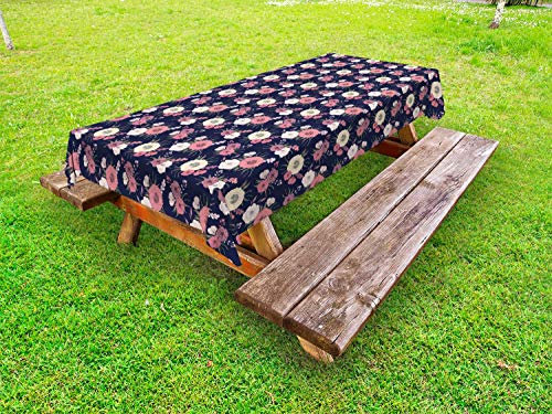 ABAKUHAUS Dahlie Outdoor-Tischdecke, Vintage-Blüten-Pfingstrose Mohn, dekorative waschbare Picknick-Tischdecke, 145 x 210 cm, Getrocknete Rose Pale Pink
