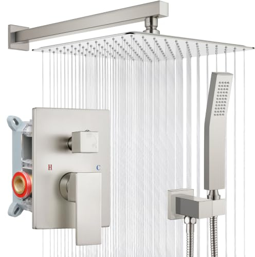 gotonovo Duscharmatur-Set mit Handbrause aus gebürstetem Nickel, 30,5 cm Kopf