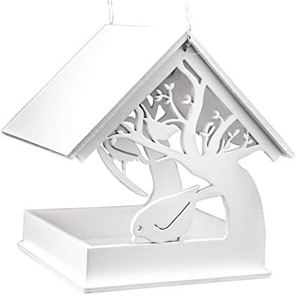 HTI-Line Vogelhaus Mina Futterhäuschen mit Baum-Motiv weiß