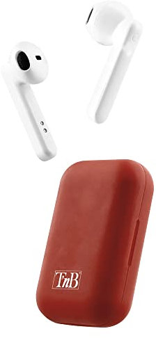 T'nB - Bluetooth 5.0, TWS Wireless Semi In-Ear Earphones with Built-in Microphone, Up to 19 Hours of Playtime, Touch Control Music and Calls, Shiny – Red