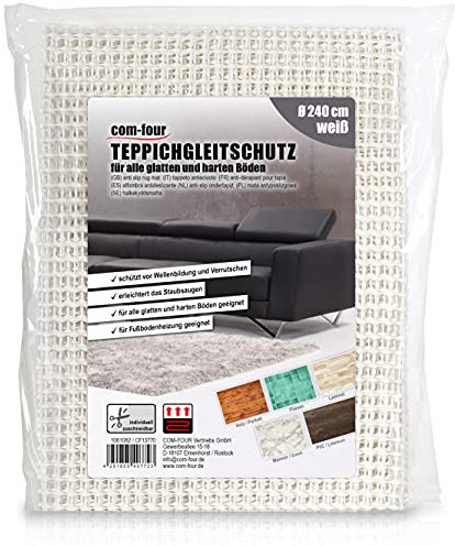 com-four® Antirutschmatte für Teppich, Polster, Tischdecken - Teppichunterlage Ø 240 cm - runder Teppich Stopper - rutschfeste Haftmatte in weiß - zuschneidbare Schubladenmatte