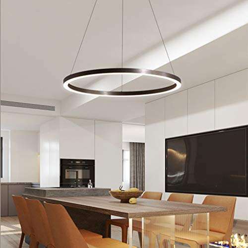 FUMIMID LED Pendellampe Wohnzimmerlampe Pendelleuchte Mit Kronleuchter Moderne Esstischlampe Aluminium Runde Acryl Beleuchtung Deckenleuchte,Schwarz,1lap 60cm