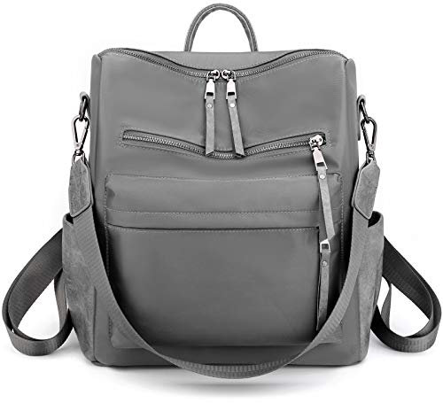 ZOCILOR Women's Fashion Backpack Purse Multipurpose Design Convertible Satchel Handbags and Shoulder Bag PU Leather Travel bag (Grey Nylon)