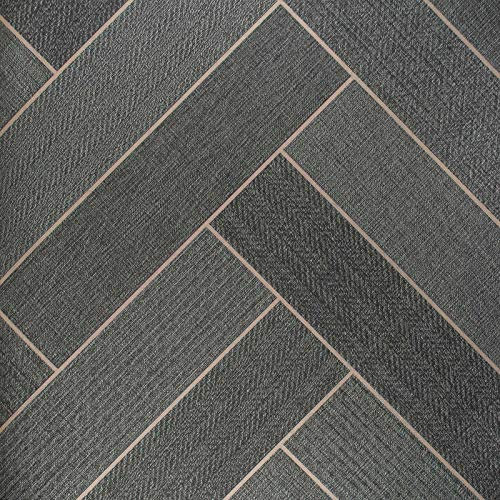 Retro Tile Style Vinyl Flooring 4.3mm Thick Comfortable Felt Back R10 Lino Kitchen Bathroom (Dark Grey Herringbone Parquet Tiles, 4m x 3m / 13ft 1 x 9ft 10)