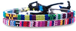 Made by Nami Boho Surfer-Armband 2er Set Damen & Herren - Handmade Strand Festival Accessoires - Ethno Hippie Style - 100% Wasserfest & Verstellbar - Freundschaftsarmbänder Mädchen (Türkis & Pink)