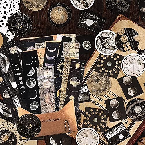 DESEACO Himmlische Aufkleber für Scrapbooking und Bullet Journaling Ästhetische Raum, Planet, Galaxie, Sonne & Mond, dekorative Vintage Astrologie Planer Aufkleber - 86 Stück