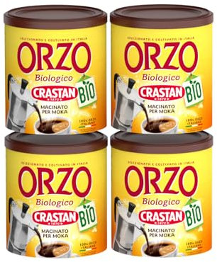 Crastan Orzo Tostato e Macinato per Moka - Espresso - Infusione da agricoltura biologica - 4 Barattoli da 400 gr