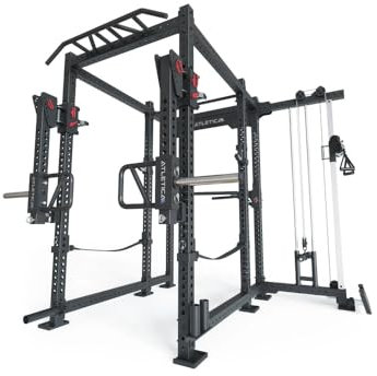 Atletica R8-Sentinel Power Rack | Plate Loaded Cable Rack mit Jammer Arms, J-Hooks, Safety Straps, Dip-Station, Logo Plate, 2 Pull-Up Bars, Landmine & Bar Holder