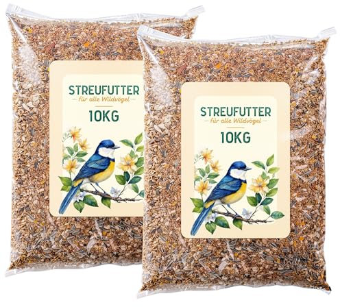 Vogelfutter 20kg – Winterfutter & Ganzjahresfutter – Wildvogelfutter Streufutter mit Sonnenblumenkernen, Getreide & Weizen – Proteinreich für Meisen, Spatzen & Rotkehlchen – Für Vogelhaus & Garten