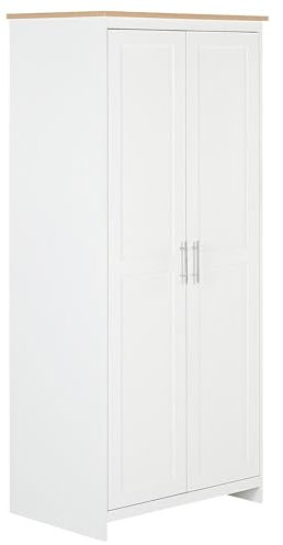 Beliani Kleiderschrank weiß mit Kleiderstange 2 Drehtüren Regalböden Skandi Sellin