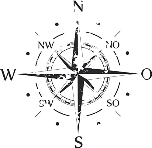 INDIGOS UG - Wandtattoo Wohnzimmer - Wandaufkleber Kompass - Himmelsrichtungen - Windrose - Marine - 60x60 cm - Schwarz - Aufkleber Kinderzimmer Schlafzimmer Küche Badezimmer Büro Dekoration