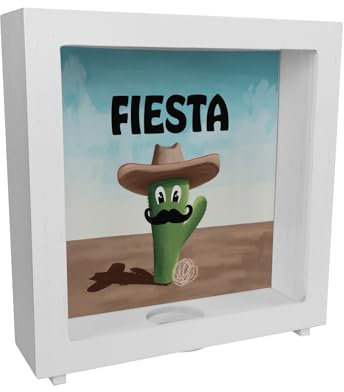 Fiesta - Kaktus mit Sombrero Rahmen Spardose aus Holz witzige Rahmen Spardose aus Holz für den Urlaub in Mexiko Sparbüchse mit witzigem Motiv