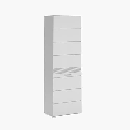 xonox.home Garderobe Linus Garderobenschrank Flurschrank Dielenschrank Flurmöbel Garderobe Schrank in Front weiß Hochglanz Tiefzieh Korpus weiß, ca. 55x190x37cm