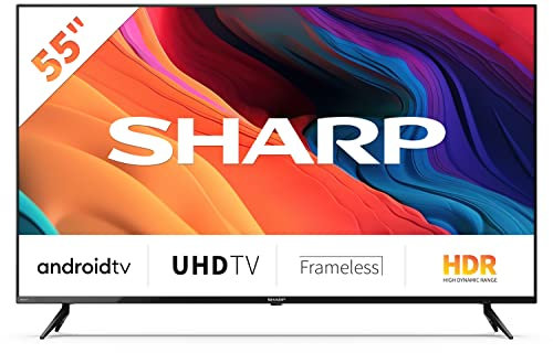 SHARP 4T-C55FL6KL2AB 55 Inch Smart TV 4K LED TV Unit with Google Assistant Hub, Freeview Play & Chromecast Device Built In, Android TV, UHD Frameless Television, 3x HDMI & 2x USB Bluetooth TV – Black