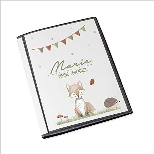 Personalisierte Zeugnismappe Kinder - Personalisiertes Geschenk zur Einschulung - inkl. 20 Klarsichthüllen DIN A4 - Zeugnismappe Mädchen - Zeugnismappe Junge - hellomini (Fuchs)