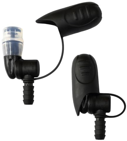 JMTEEA Trinkblasen-Ersatz-Mundstück, passend für jeden Wasserrucksack und die meisten Marken, mit manuellem Umschaltventil (2 Stück, drehbar, schwarz mit Abdeckung)