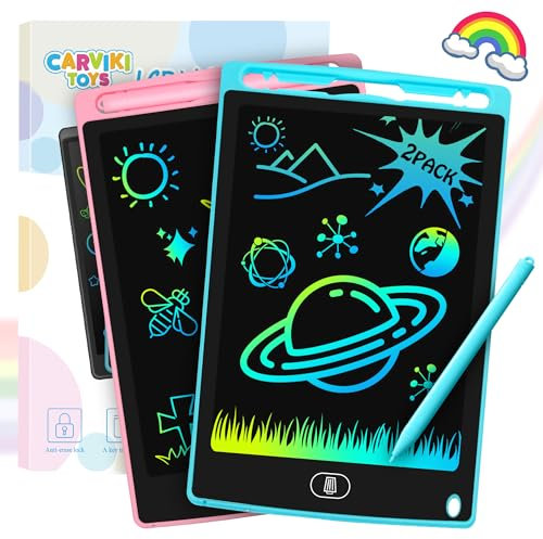 LCD Schreibtafel 2 Pack, 8.5 Zoll Tablet Kinder,Maltafel Zaubertafel,Spielzeug,Löschbarer Schreibtafel,Wiederverwendbarer mit Abschließbar Löschen-Taste Blau+Rosa