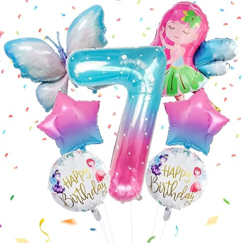 schmetterling geburtstag deko 7 jahre,7 Stück Schmetterlingsballons Bunt Schmetterlinge Geburtstagsdeko,7. Kinder Mädchen Geburtstag Schmetterling Themen Party