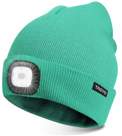 TAGVO LED Gorros, Gorros Iluminación y Destellando de Linternas Frontales, Fácil Instalación, Liberación Rápida, Gorro de Hombres y Mujeres, Invierno USB Recargable Cálido Gorro de Punto