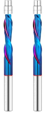 2 PCS Flush Cut Trim Router Bits 1/4 inch Shank Dowm Cut Solide Carbide Flush Trim Bits with Nano Blue Coating by Jiiolioa