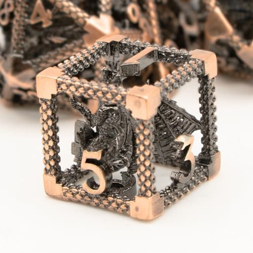 HNCCESG D&D Würfel, Dungeons and Dragons Metallwürfel-Set, 7-teilig, DND-Würfel, Rollenspiel, D- und D-Starterwürfel für RPG, MTG, Tischbrettspiele, Pathfinder TableGame (3D-Kupfer)