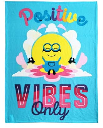 Halantex Fleecedecke Minion Einfach unverbesserlich Only Positive Vibes – 100% Polyester – Maße 130 x 170 cm – Farbe Hellblau