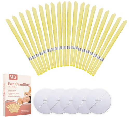 MQ Ear Candles,20 Pcs Ear Wax Remover All Natural Ear Candles Beeswax Candling Cones with 10 Protective Disks (Beige)