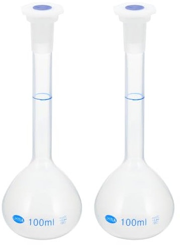 PATIKIL 100ml Volumetric Flask, 2 Pack Polypropylene Graduated Volumetric Measuring Flask with Plug Cap Tolerance 0.3ml for Laboratory Experiment, Translucent