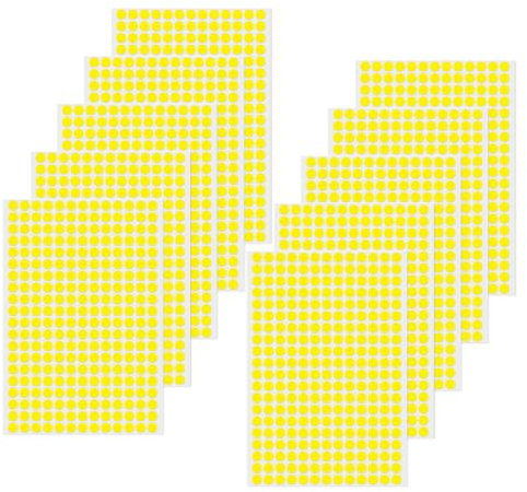 YIKIADA 2600 Stück Gelb Klebepunkte Etiketten 13 mm Vinyl Selbstklebende Beschriften Kreis Aufkleber Wasserdicht Klebeetiketten für Markierung