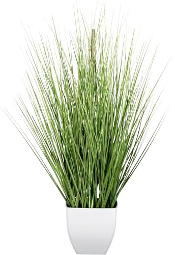 CREATIV green großer künstlicher Grasbusch 59cm im weißen Kunststofftopf I naturgetreues Wildgras im Topf I Pampasgras für Innen I hochwertige & dekorative Dekopflanze I Deko Indoor Kunstpflanze