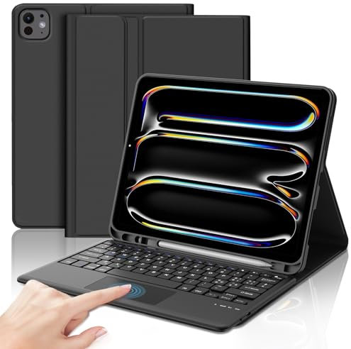 JADEMALL Custodia Tastiera con Trackpad per iPad Pro 13 (M4) 2024, Italiano QWERTY Tastiera Bluetooth Magnetica Staccabile con Touchpad per iPad Pro 13 2024, Nero
