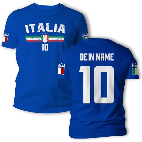 Fußball T-Shirt Italien - Italia - T Shirt EM WM - Kurzarm Tshirt - Fußballdress - Trikot - Geschenkidee - Rücken - Trainingstshirt - Fußballtrikot - Squadra Azzurra - für Herren Damen und Kinder