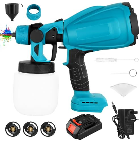 Cordless Paint Sprayer, Fence Paint Sprayer, 550W Paint Spray Gun with 1000ML Container, 3 Nozzles, 1500mAH Battery, HVLP Electric Spray Gun for Fences, Cabinets, Sheds, Decking, Ceiling, Furniture