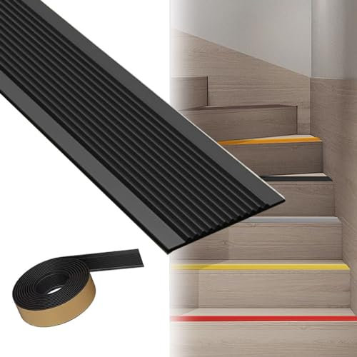 SKINCATE 1M 2M 3M 5M Treppenkantenschutz, rutschfeste Gummistreifen Für Treppen, Selbstklebende Stufenmatten Treppenkantenprofil, AntiRutsch Streifen Für Treppen/Boden/Stufen(Black,W:3cmxL:2m)