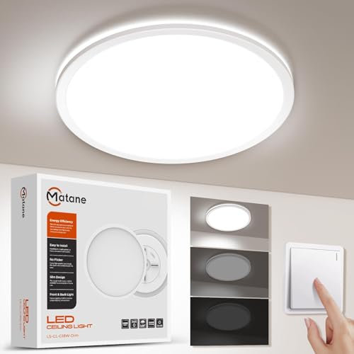 Matane Deckenlampe LED Deckenleuchte Flach 18W, 3 stufen Dimmbar, 3000K/4000K/5000K, 1800LM Ultradünn Badezimmer Lampe für Flur, Küche, Bad, Balkon, Keller, Rund 22cm