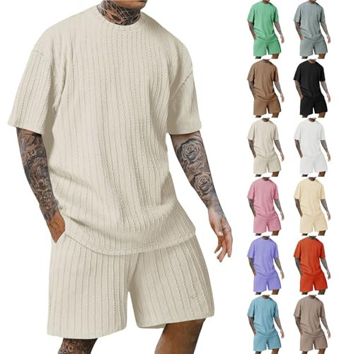 Festival Outfit Herren Basic Leinen Anzug Leinenanzug Herren Sommer Traningsanzuganzug Kurz Tracksuit Hausanzug Malle Outfit Herren Anzug Gym Kleidung Fashion Sommer Kleidung Für Herren(Complexion,XL)
