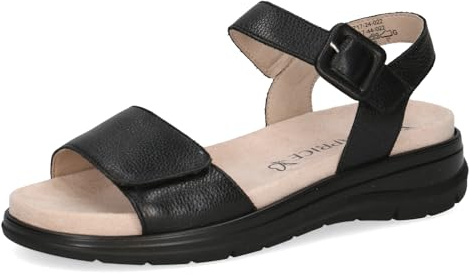CAPRICE Damen Sandalen flach aus Leder mit Klettverschluss, Schwarz (Black Nappa), 37 EU
