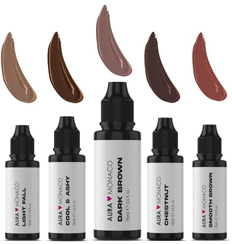 AURA Monaco | Airbrush Brows Farbe Chestnut – Hybride Flüssige Augenbrauenfarbe für Profis – Hochpigmentiert, Einfach anzuwenden, Langanhaltend bis zu 6 Wochen – 15 ml (Complete Kit)