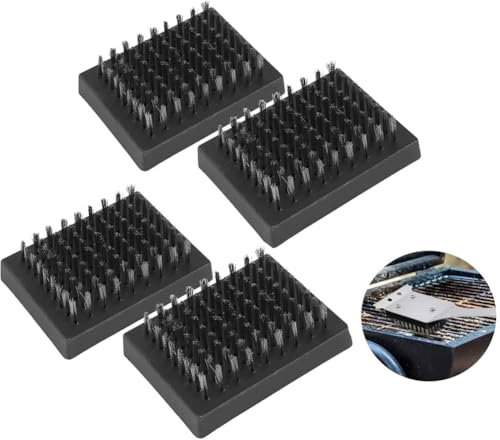 Lot de 4 brosses de nettoyage pour barbecue à poils métalliques - Têtes de rechange pour brosse et grattoir