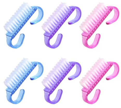 6 Pcs Handle Nail Brushes Small, Plastic Fingernail Cleaning Brushes Eco Friendly Fingernail Brush with Soft Bristles Nail Manicure Dust Brush for Hand Toes Nail Home Use