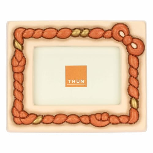 THUN, Bilderrahmen aus Keramik, Rahmen aus Kiefernholz und Glas in kleiner Version, Linie Umarmungen, Mini-Fotorahmen zum Sammeln, Geschenkidee für Weihnachten, 17 x 13,4 x 2,7 cm