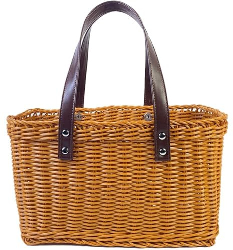 Dinntty Leder-Rattan-einkaufskorb, Aufbewahrungskörbe, Haushalts-obstbehälter, Mehrzweck-handkorb Für Küche, Party