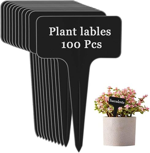 TEICHI 100Pcs Plant Labels, Waterproof Plastic Garden Plant Markers Tags, Reusable Plant Labels for Outdoor Plants Seedlings Potted Herbs Flowers Vegetables (Black)