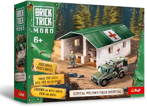 Trefl - Brick Trick, Moro, Feldlazarett/Field Hospital, Baue aus Ziegeln | Für Kinder ab 6 Jahren, Öko-Bausteine aus Lehm, Wiederverwendbar, Kreativset, 100 % natürliche Bausteine, Über 190