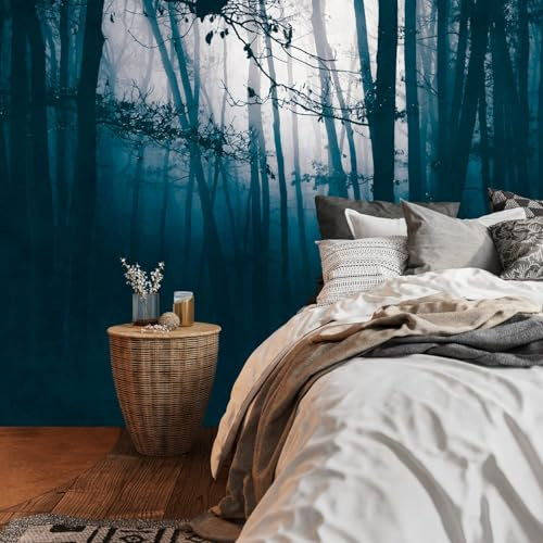 Profhome Papier peint motif forêt 399091-GU papier peint intissé (TNT) bleu noir papier peint panoramique 0,53 m x 20,10 m / 10,39 m2