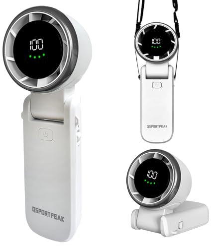 Ventilatore Portatile a Mano,Mini Turbo Ventilatore Regolabile in Velocità(1-100),Batteria Ricaricabile da 4000mAh,Display Digitale,3 in 1 mano/scrivania/collo ventilatore,Viaggi/Campeggio-Bianco