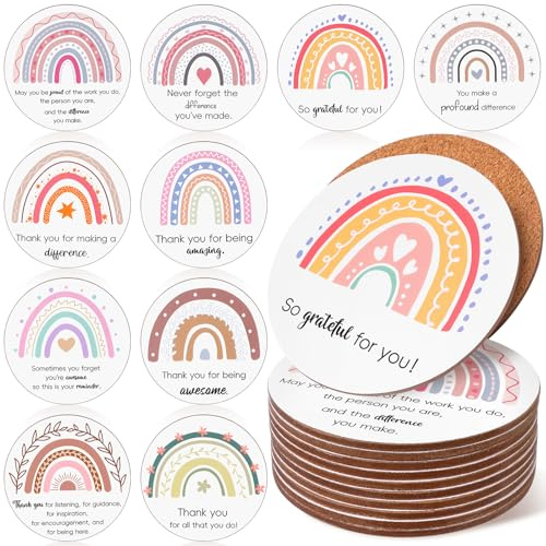 20 Pcs Thank You Gifts, Employee Appreciation Coasters Gifts, Inspirational Personalised Absorbent Coasters with Fiber Cork Base for Colleagues Employee Teacher Nurses Volunteer Bulk Gift